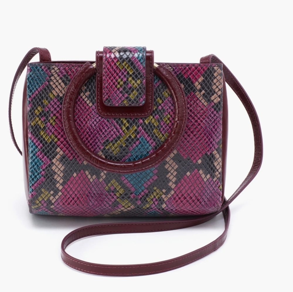 HOBO Heidi Small Crossbody Bag Mosaic Snake Burgundy Purple Leather  - Picture 4 of 10